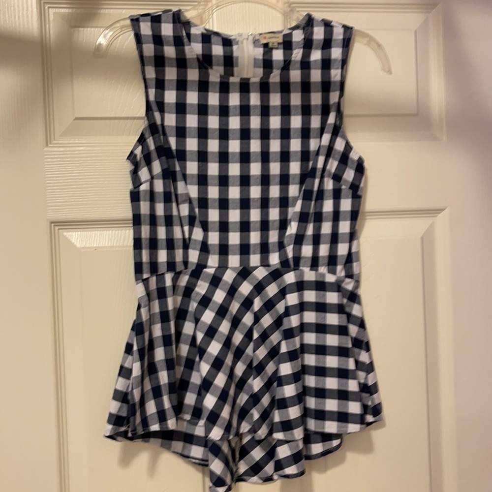 Cute CREMIEUX blue & white peplum top - M